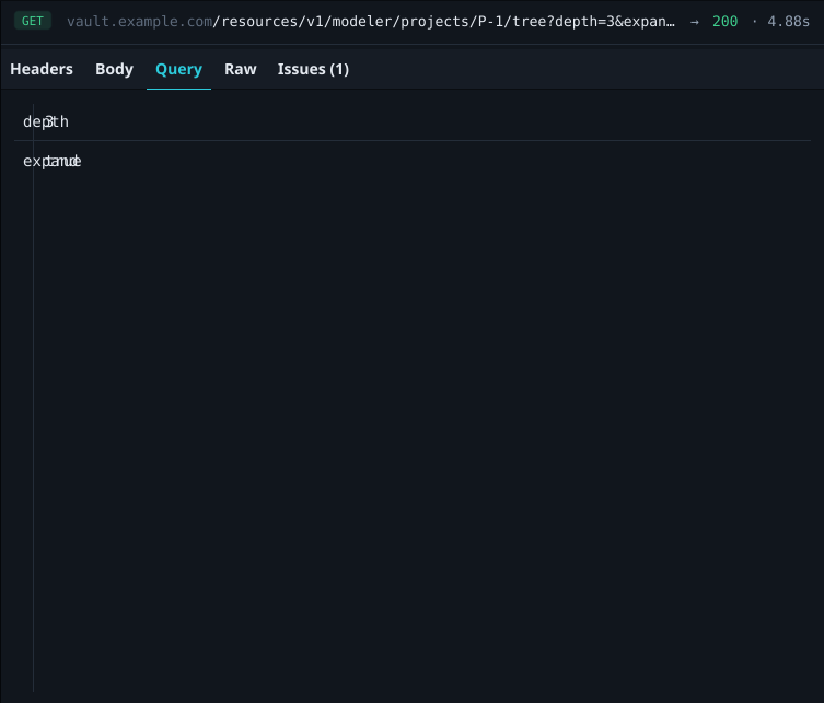The Query tab: the request's query parameters in a table.