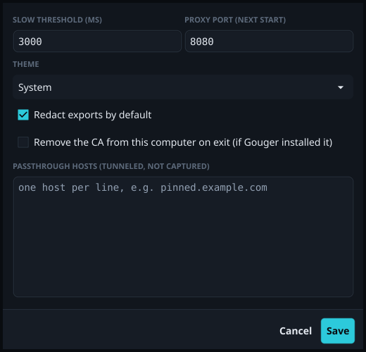 The Settings window.
